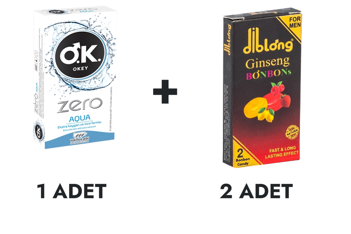 OKEY Zero Aqua Prezervatif 10'lu ve Diblong Ginseng Bonbons 2 Adet